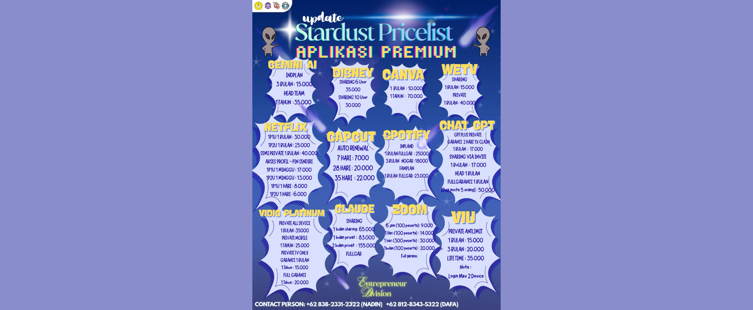 STARDUST UPDATE PRICE LIST – APLIKASI PREMIUM